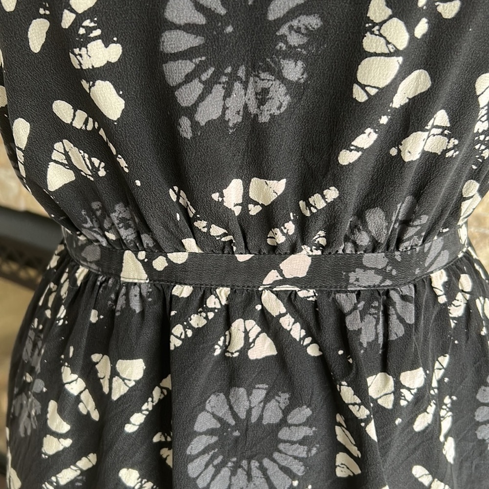 Madewell 100% silk Starview Batik Grid black gray cream mini dress w pockets - Picture 7 of 16